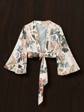 Show Me Your Mumu Creme Floral Jordyn Tie Wrap Top XS